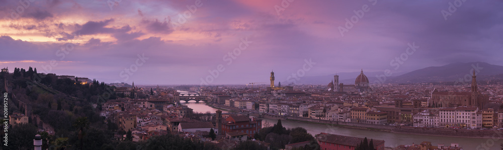 The Magical Panoramic sunset view skyline of Florence from Piazzale Michelangelo, Florence, Italy