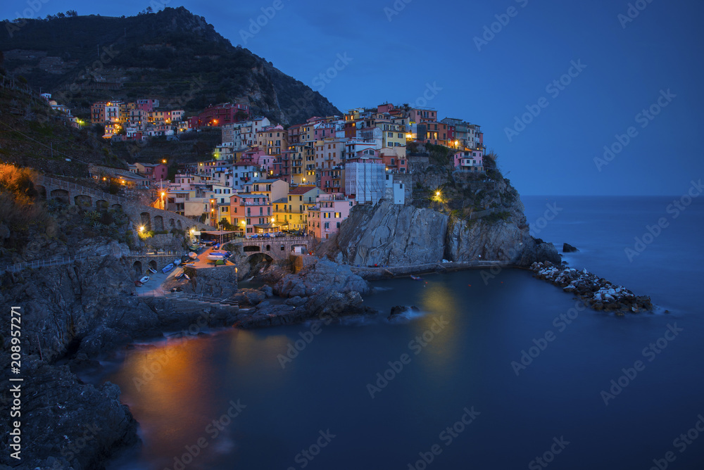 Manarola, 1 of 5 fishing village of Cinque Terre, coastline of Liguria in La Spezia, Italy