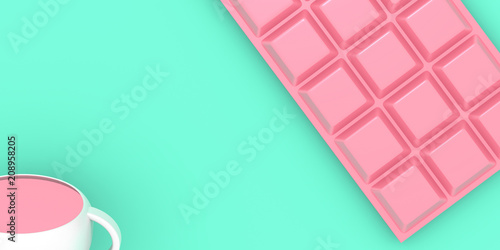 A cup of drink and chocolate pastel background 3D illustration copy space
