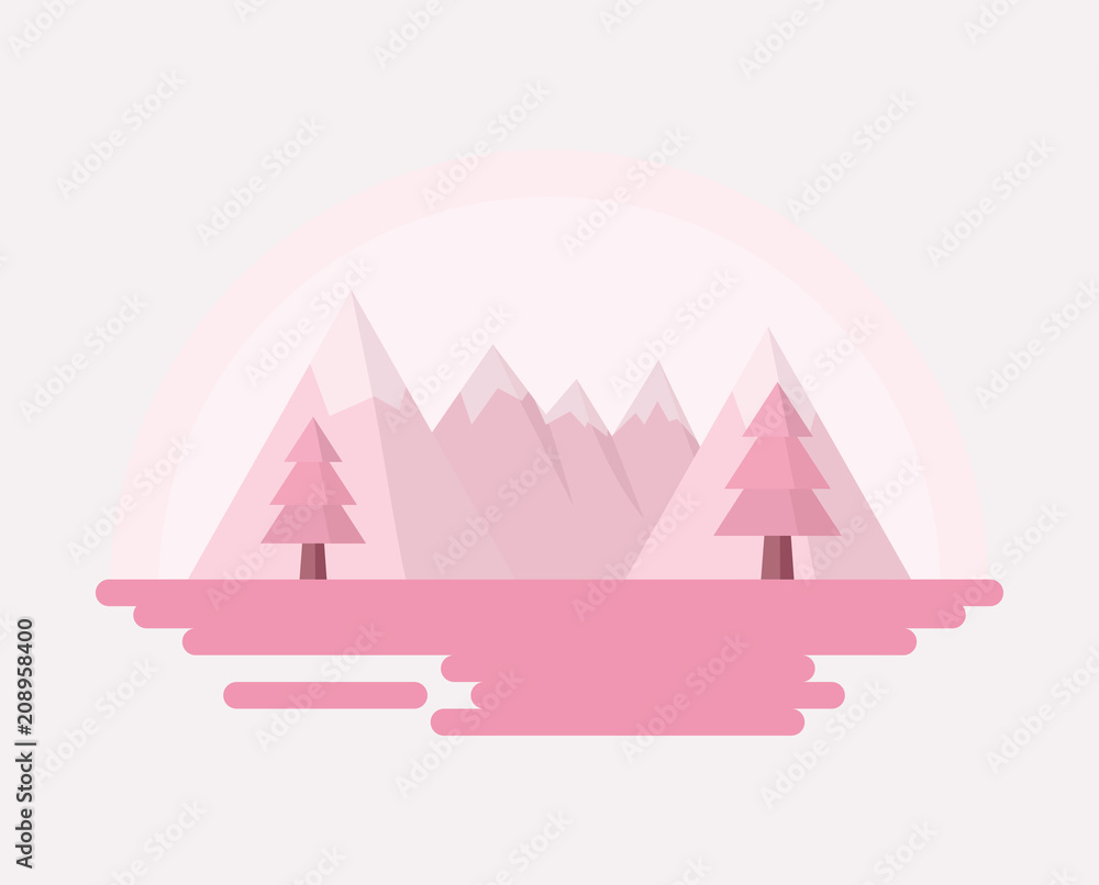 mountains landscape over white background, pink design. vector illustration mountains landscape over white background, pink design. vector illustration