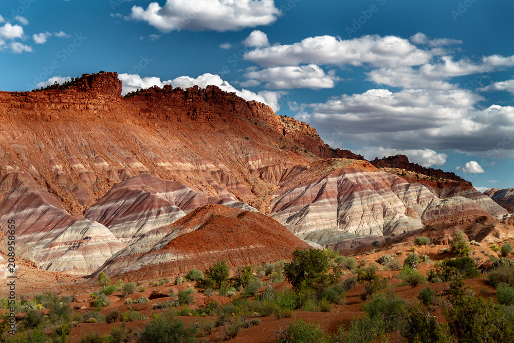 Beauty view of the rainbow-like layers of Grand Staircase Escalante National Monument in Paria Utah, USA.