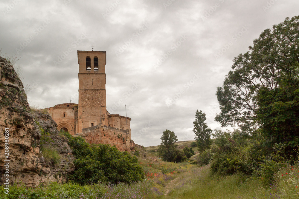 Alcazar de Segovia next to the Templar church of Vera Cruz. Spring scene Castilla y Leon, Spain. Europe
