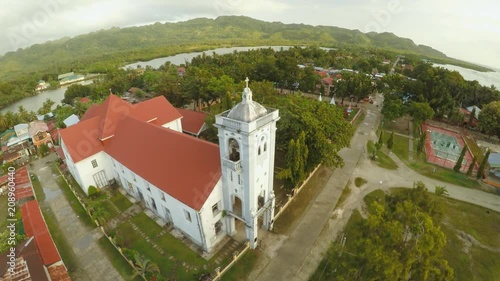 Aerial view Catholic Church in the Philippines. Anda. Poblacion city. photo