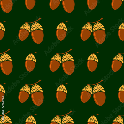 Ripe Acorn Seamless Pattern. Autumn Oak Nuts Texture