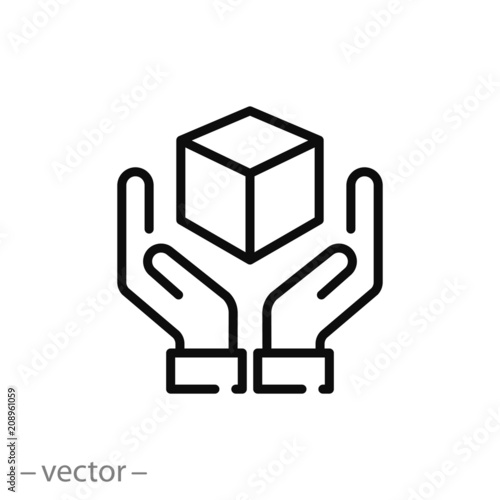 handle with care sign, box in hands icon vector