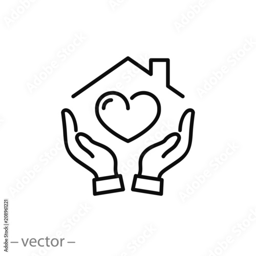 Hands holding house with heart  icon vector