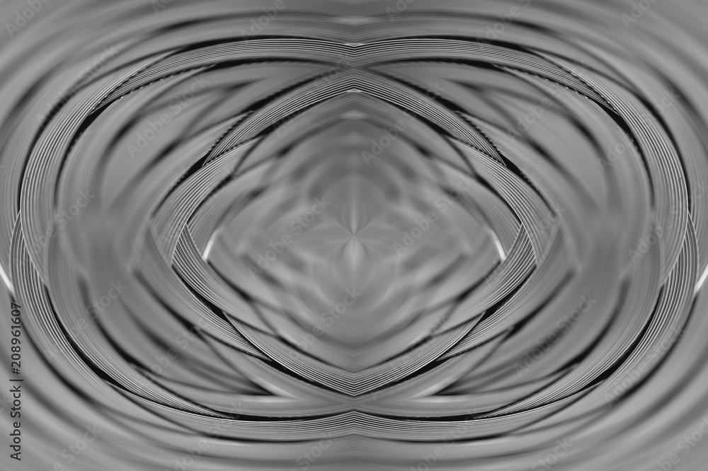 Symmetrical silver metallic wicker texture close-up. Detail background of volume steel surface. Abstract gray braided wire in macro. Surreal shape with copy space. Unusual black and white space. Symmetrical silver metallic wicker texture close-up. Detail background of volume steel surface. Abstract gray braided wire in macro. Surreal shape with copy space. Unusual black and white space.
