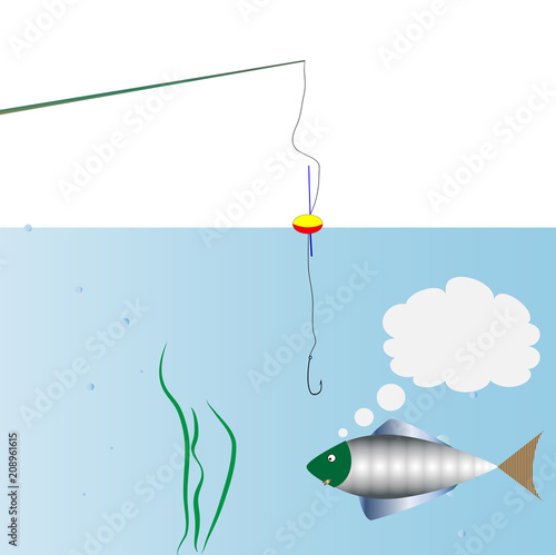 On fishing. Monologue of fish swimming around the hook