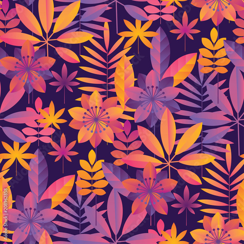 Bright ultraviolet tropical seamless pattern.