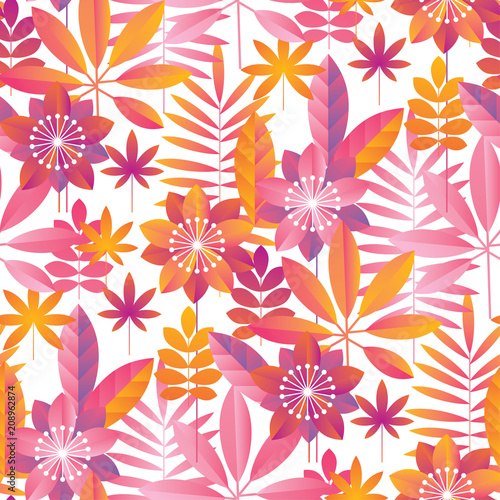 Vibrant pink and yellow tropical seamless pattern