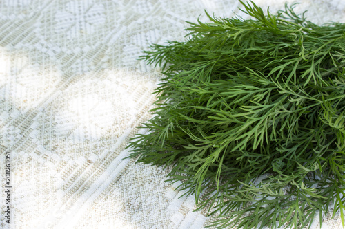 Dill on the kitchen table. Spicy herbs.