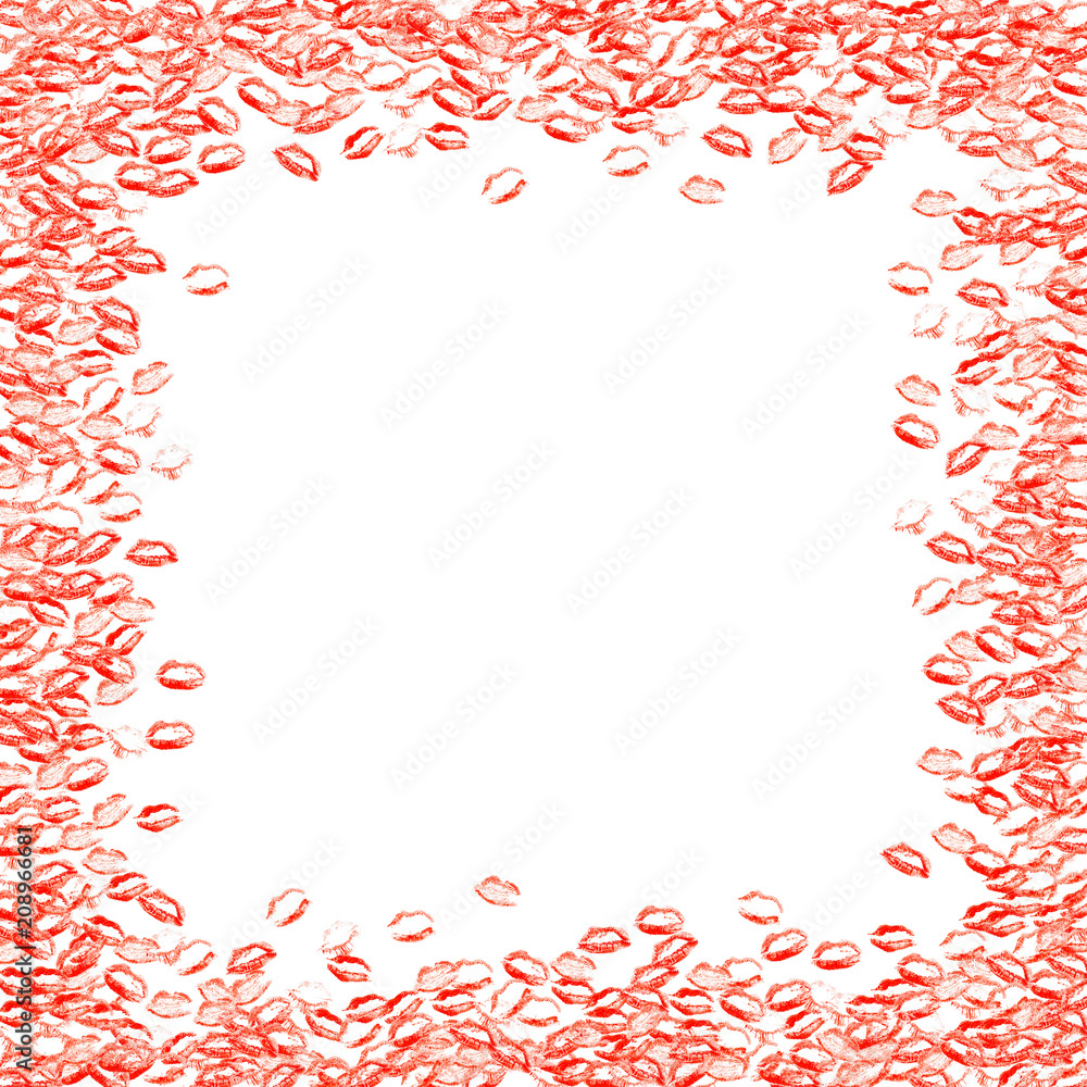 Card with many kisses. Greeting card with lips. Card with many kisses. Greeting card with lips.