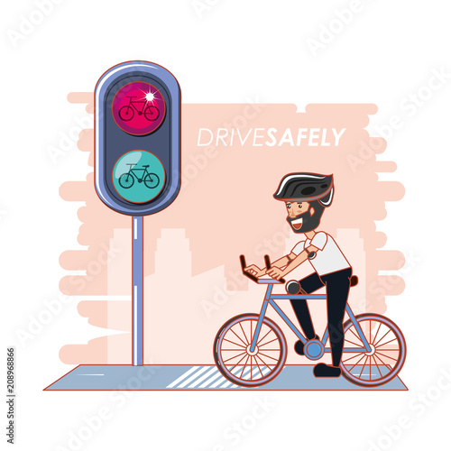 people in bicycle drive safely campaign vector illustration design