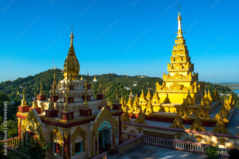 Fototapeta premium Sagaing, Myanmar - temples at Sagaing Hill, seen during the afternoon