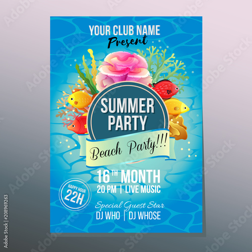 summer beach party poster template under water