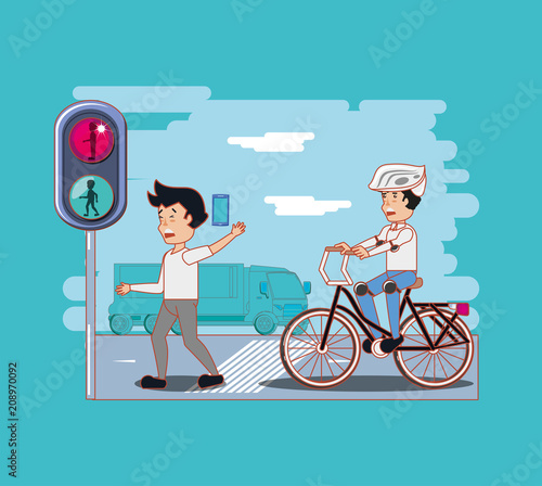 people in bicycle drive safely campaign vector illustration design