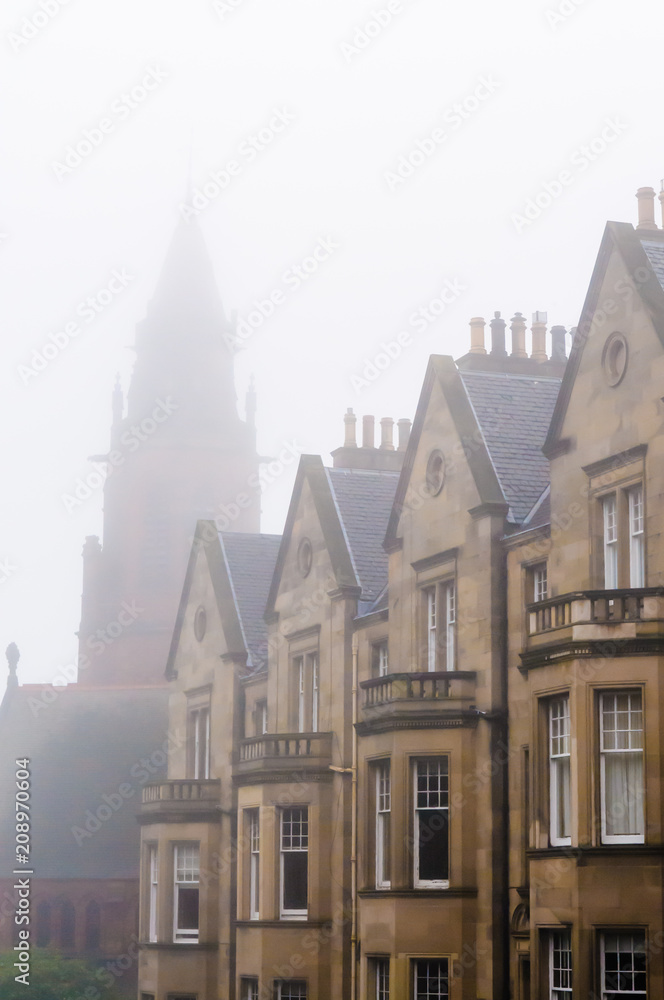 Terraced houses in Edinburgh during heavy fog