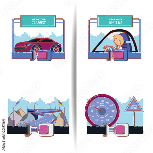 driver safely campaign set icons vector illustration design