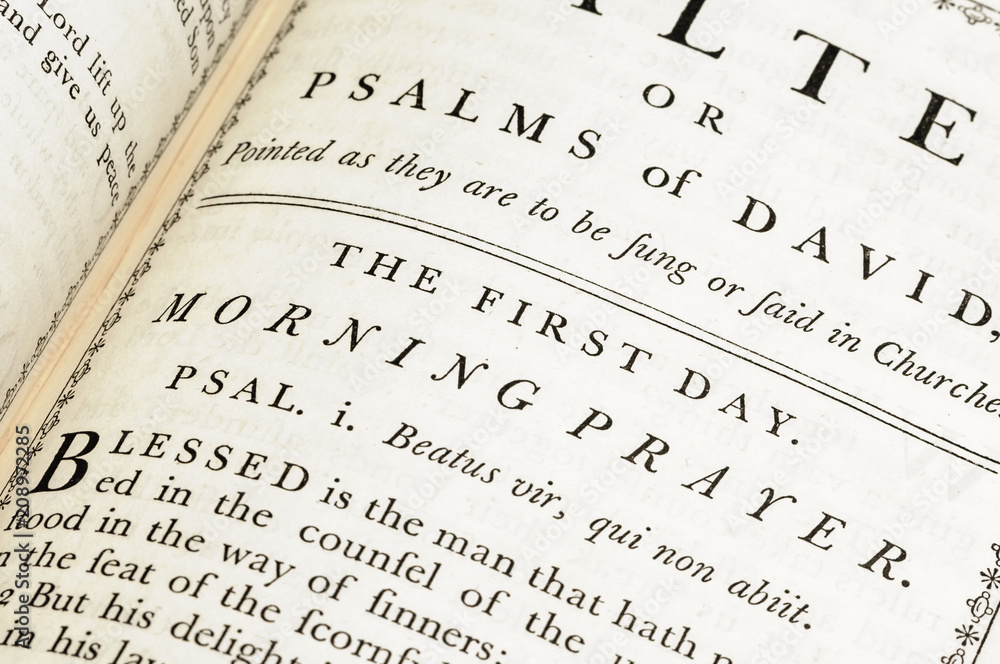 Fototapeta premium Psalms used for worship in a very old version of the Book of Common Prayer (CofE)