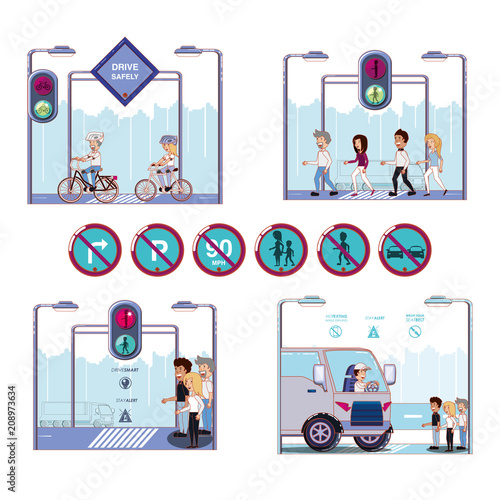 security of pedestrian in the road vector illustration design