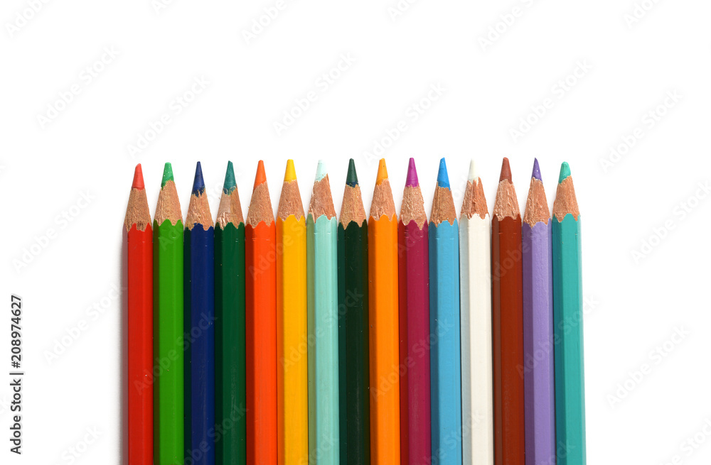 pile of colored pencils on white background pile of colored pencils on white background