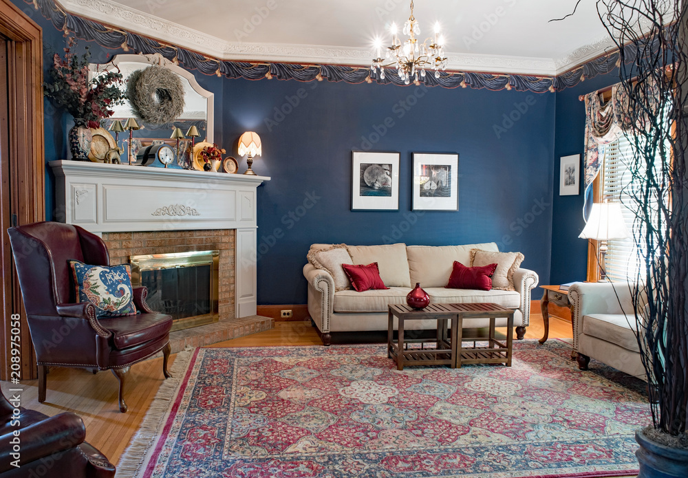 Blue Victorian Living Room Stock Photo | Adobe Stock