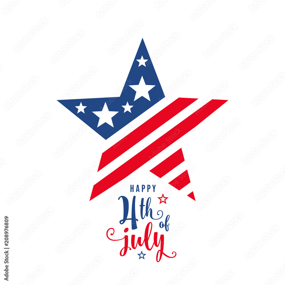4th of July celebration holiday banner, star shape with typography lettering text 4th of July celebration holiday banner, star shape with typography lettering text