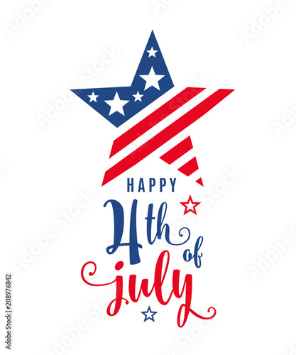 4th of July celebration holiday banner, star shape with typography lettering text