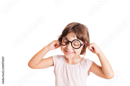 Smart girl wearing eyeglasses isolated