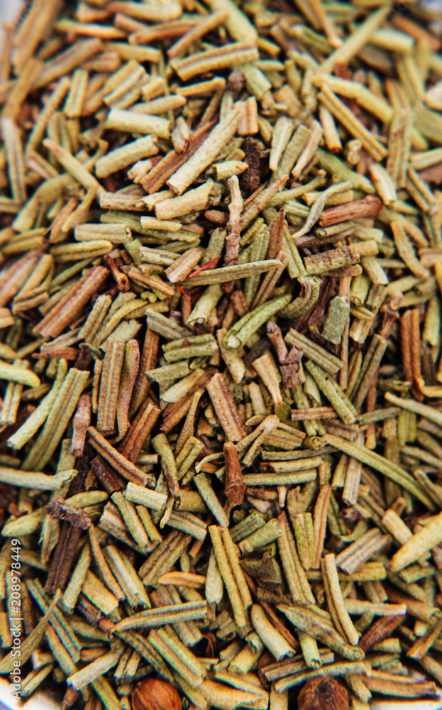 View from the top of dried rosemary. Macro background. View from the top of dried rosemary. Macro background.