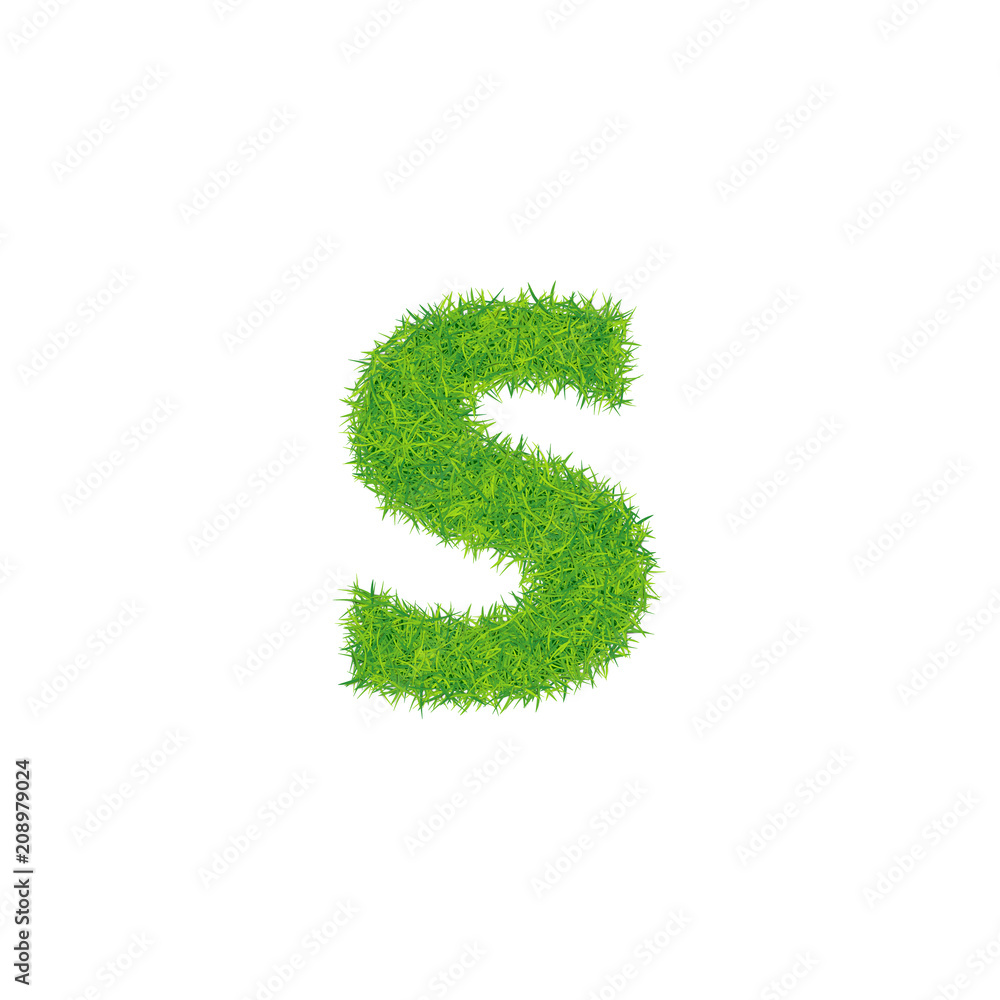 Green grass letter s on white background. Green grass letter s on white background.