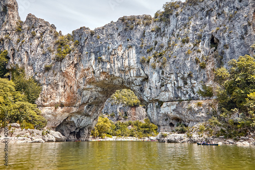 Kayaking. Pont D'Arc and the river, a large natural bridge (Ardeche Gorges , South France)