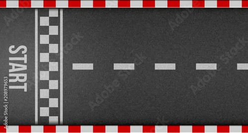 Creative vector illustration of finish line racing background top view. Art design. Start or finish on kart race. Grunge textured on the asphalt road. Abstract concept graphic element © happyvector071
