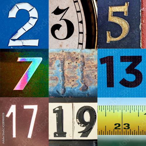 Collage of primary numbers from two to twenty three