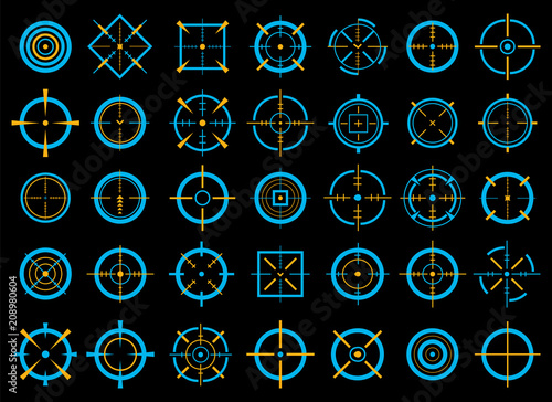 Creative vector illustration of crosshairs icon set isolated on transparent background. Art design. Target aim and aiming to bullseye signs symbol. Abstract concept graphic games shooters element
