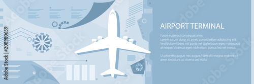 Airport Banner , Plane on the Runway, Passenger and Cargo Air Transportation, Travel and Tourism Infographic Concept, Vector Illustration