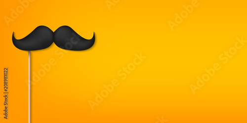 Creative vector illustration of realistic black mustaches on plastic stick isolated on transparent background. Retro vintage art design. Fashionable old facial hair. Abstract concept graphic element