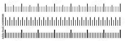 Creative vector illustration of size indicators set isolated on background. Different unit distances. Art design horizontal measure scale distances. Abstract concept graphic element