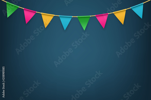 Creative vector illustration of realistic flag, buntings garland with shadow isolated on transparent background. Art design celebrate party invitation template. Abstract concept graphic element