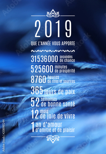 2019-Carte de vœux mois, semaines, heures, fond plumes-1 photo