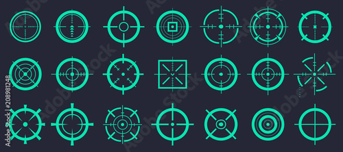 Creative vector illustration of crosshairs icon set isolated on transparent background. Art design. Target aim and aiming to bullseye signs symbol. Abstract concept graphic games shooters element photo