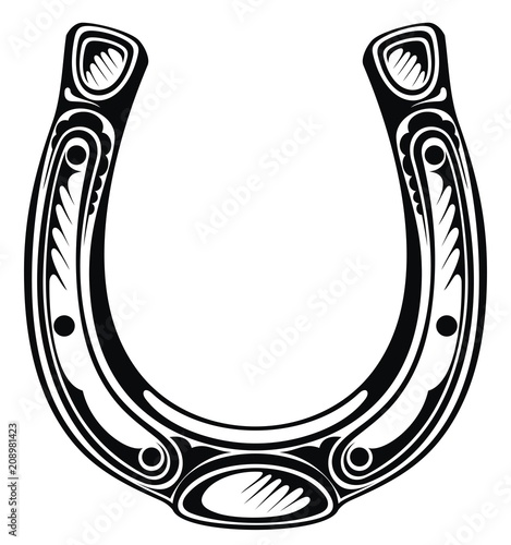 Photo Hand drawn lucky horseshoe. Tattoo design
