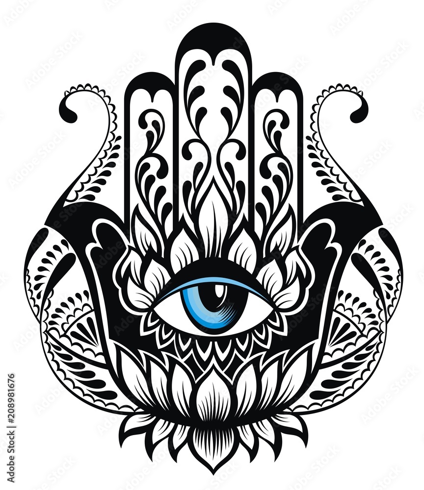 Hamsa symbol. Hand of Fatima. Tattoo design Stock Vector