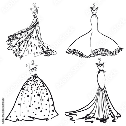 wedding dress design, black and white