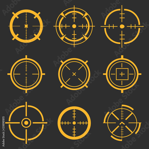 Creative vector illustration of crosshairs icon set isolated on transparent background. Art design. Target aim and aiming to bullseye signs symbol. Abstract concept graphic games shooters element