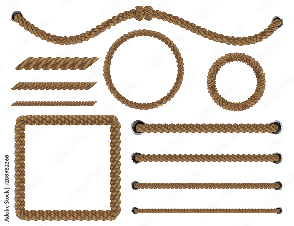 Creative vector illustration of realistic nautical twisted rope knots ...