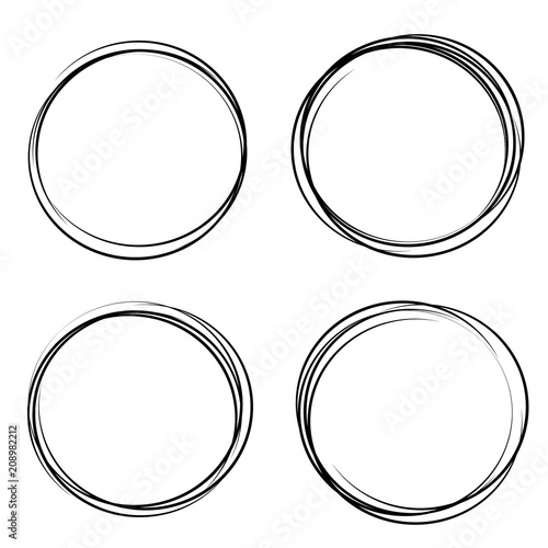 Creative vector illustration of hand drawning circle line sketch set isolated on transparent background. Art design round circular scribble doodle. Abstract graphic element for message note mark