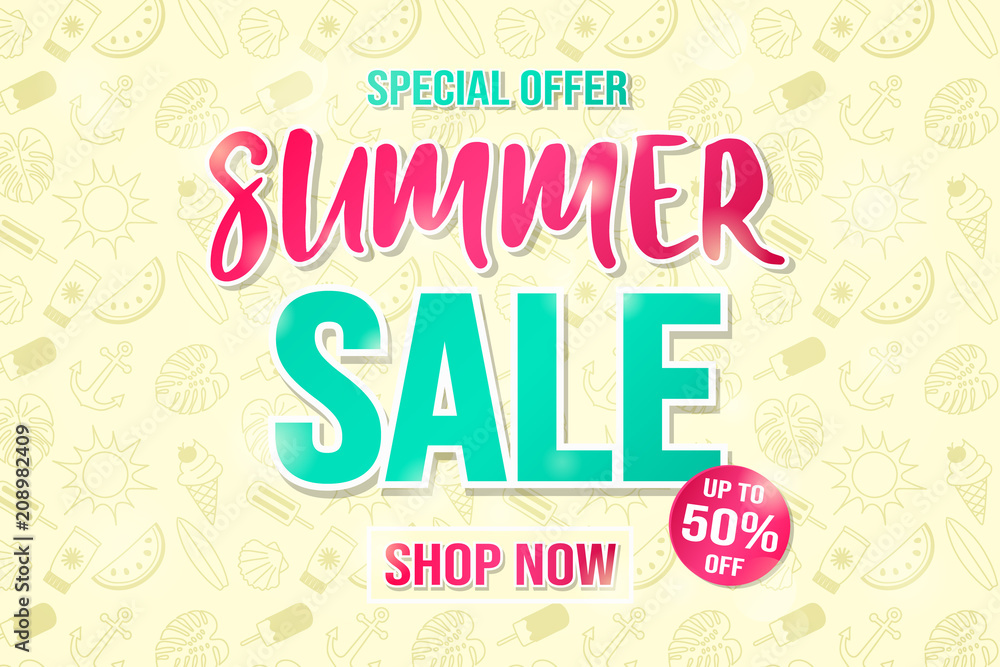Multicoloured and shiny card for big Summer Sale. Vector.