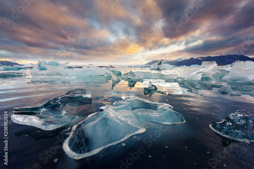 Icebergs in Jokulsarlon glacial lagoon. Vatnajokull National Park, southeast Iceland, Europe. photo