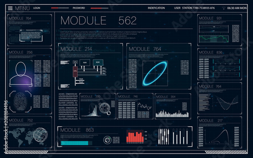 HUD UI  app. Futuristic user interface HUD and Infographic elements. 